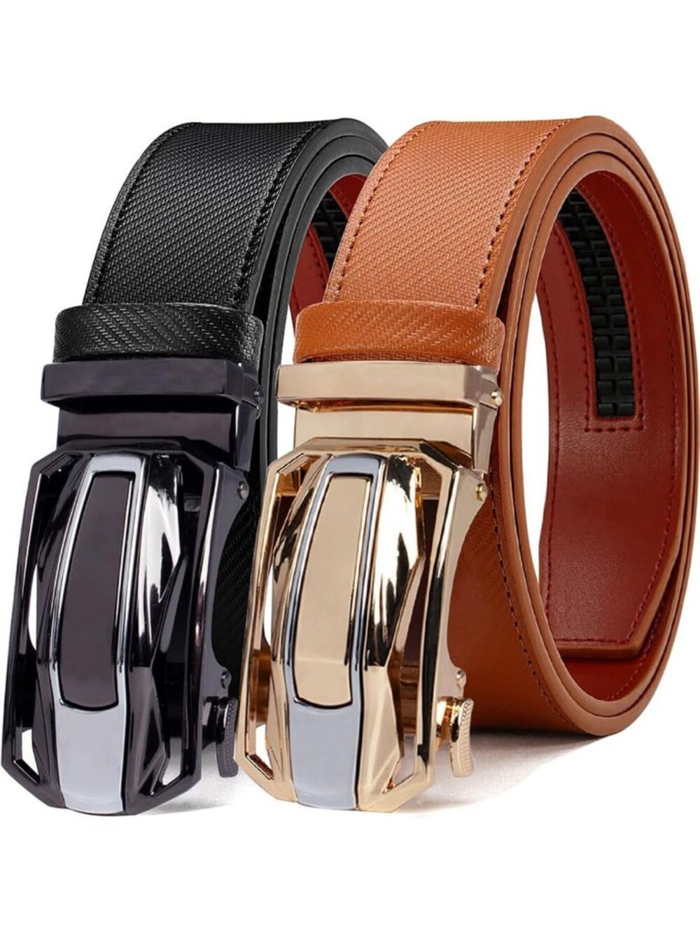 Adjustable Men's Leather Ratchet Belt Set - 2 Pack, Perfect for Dress & Casual
